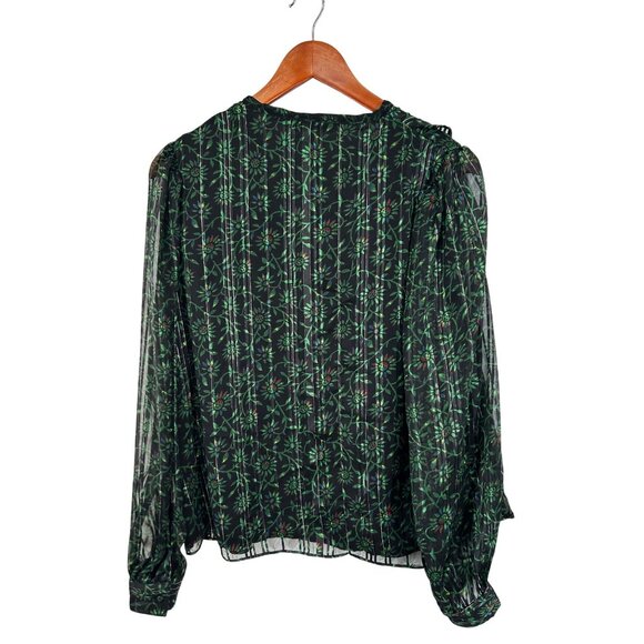 WALTER BAKER FLORAL GREEN LONG SLEEVE RUFFLE FRONT XL V-NECKLINE TOP - Picture 5 of 6